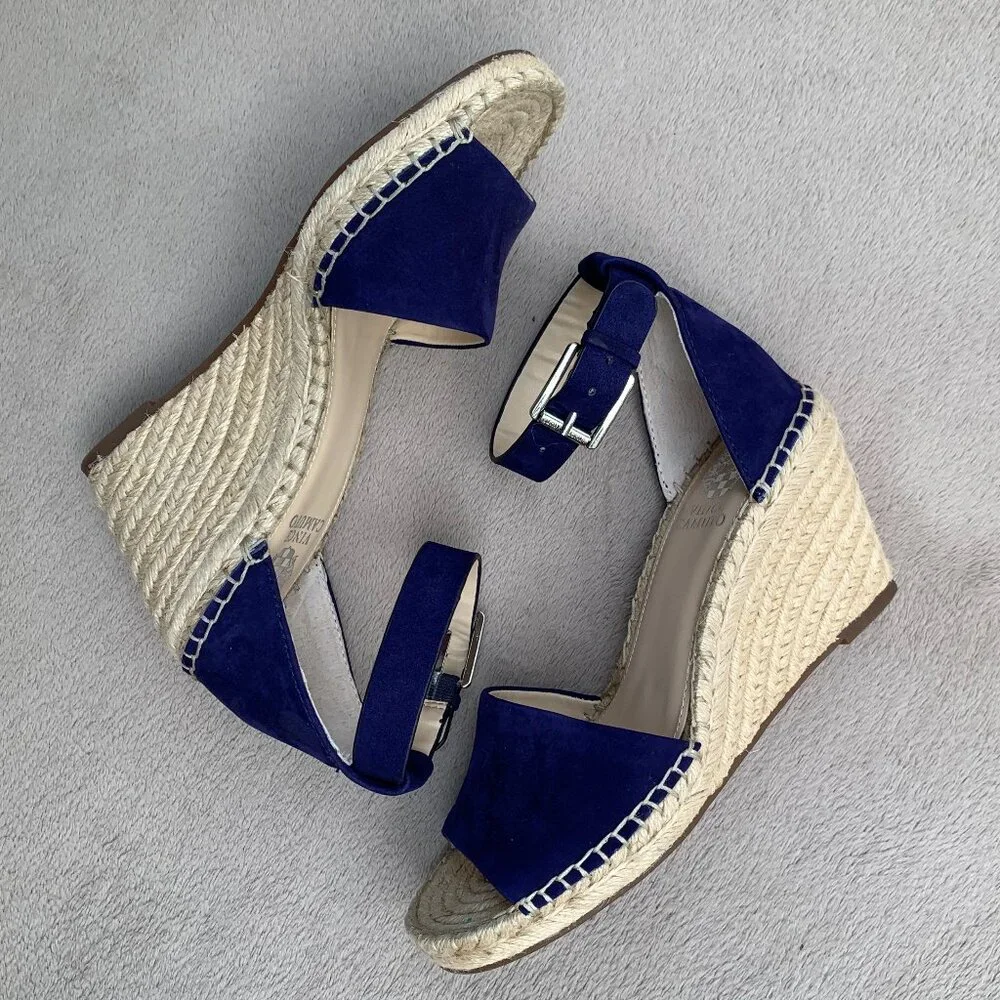 Vince Camuto Leera Genuine Leather Espadrille Platform Wedge Sandals Sz8